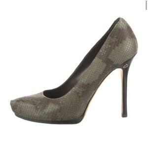 AUTH GUCCI Green Python Snakeskin Platform Pump Stiletto Heels Size IT 39/US 9